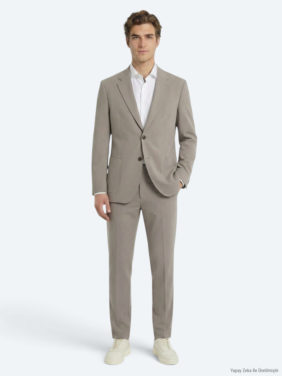 Açık Kahve Düz Modern Fit Takım Elbise