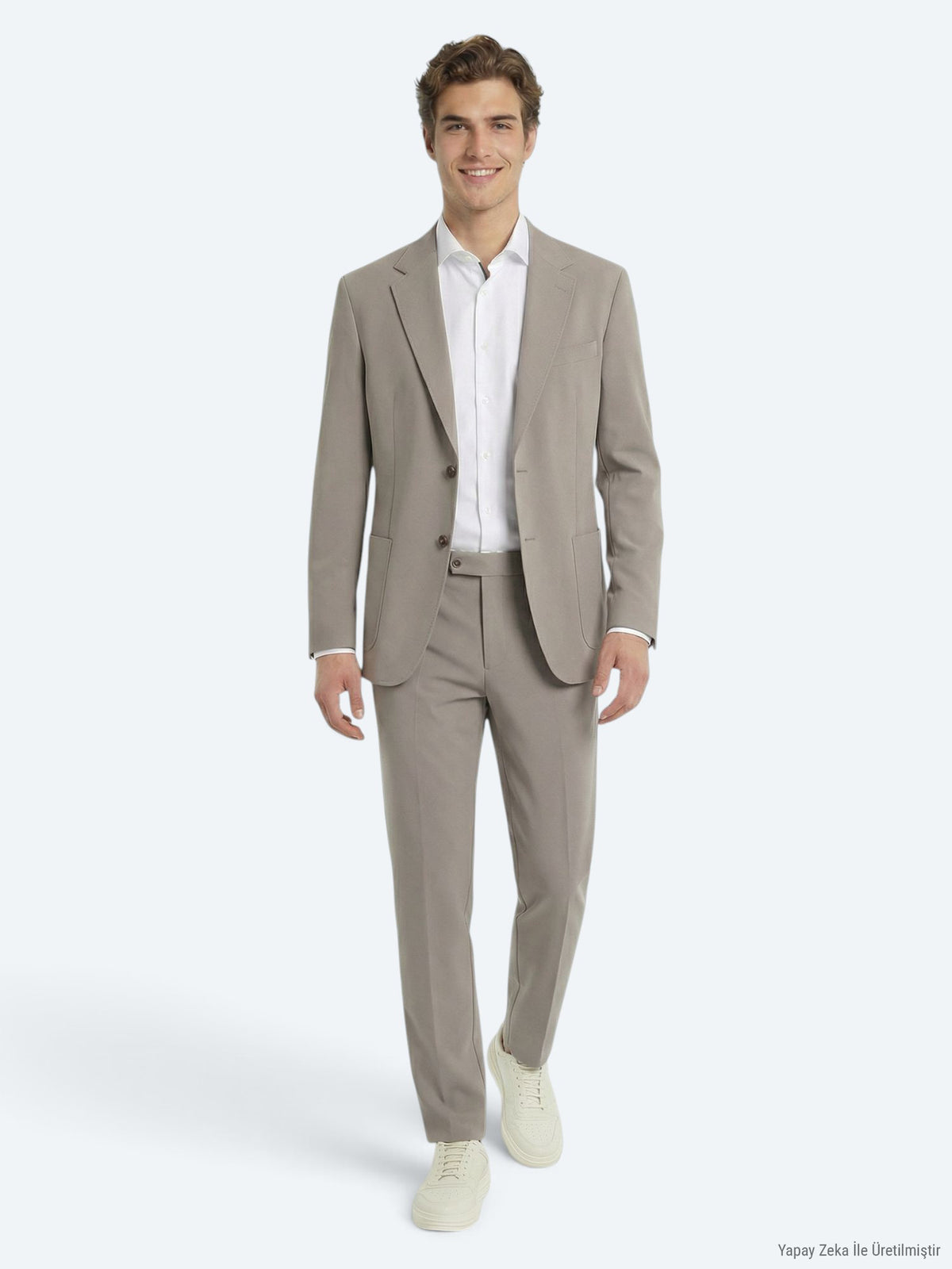 Açık Kahve Düz Modern Fit Takım Elbise