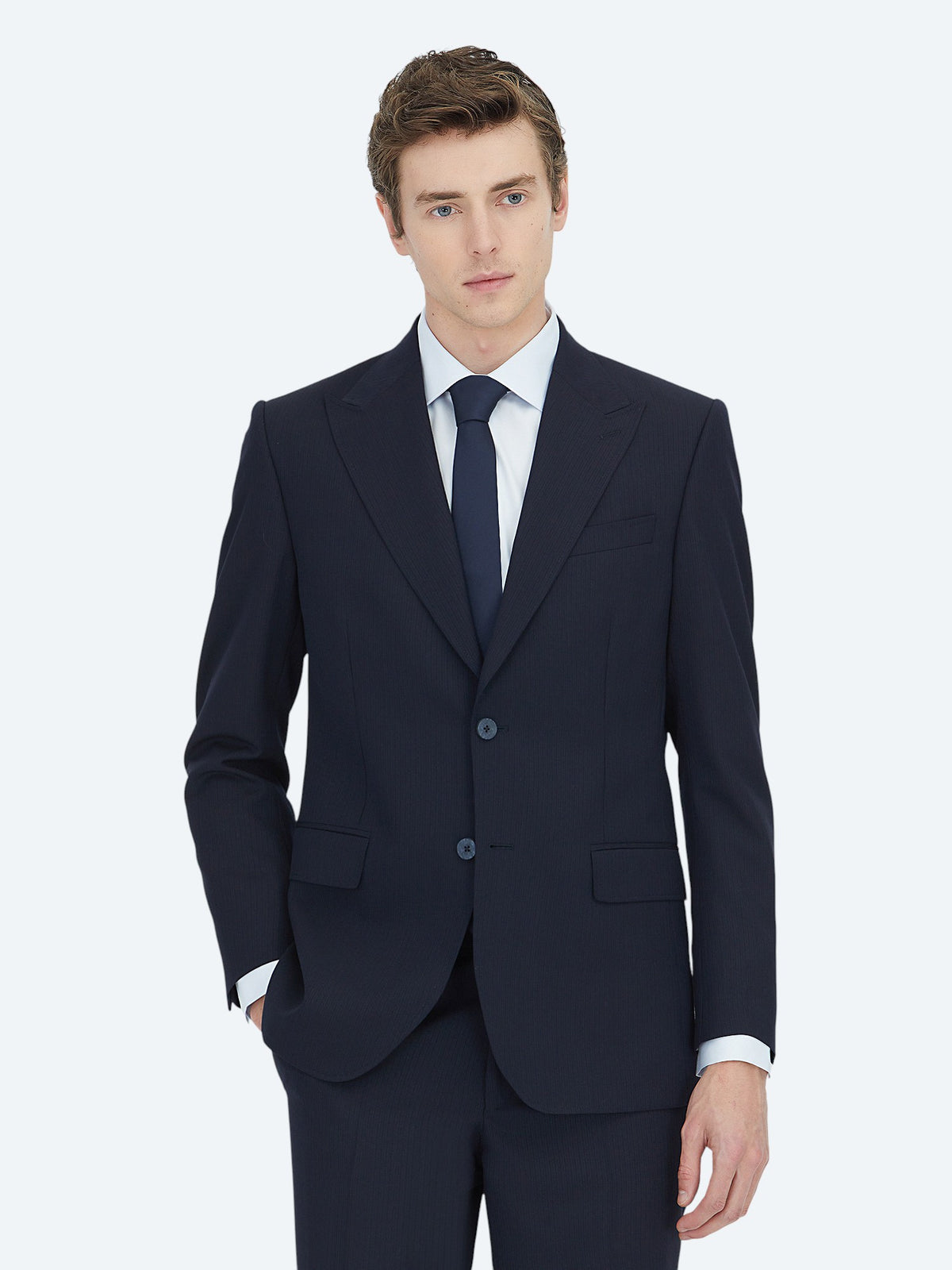 Lacivert Modern Fit Yün Karışımlı Takım Elbise