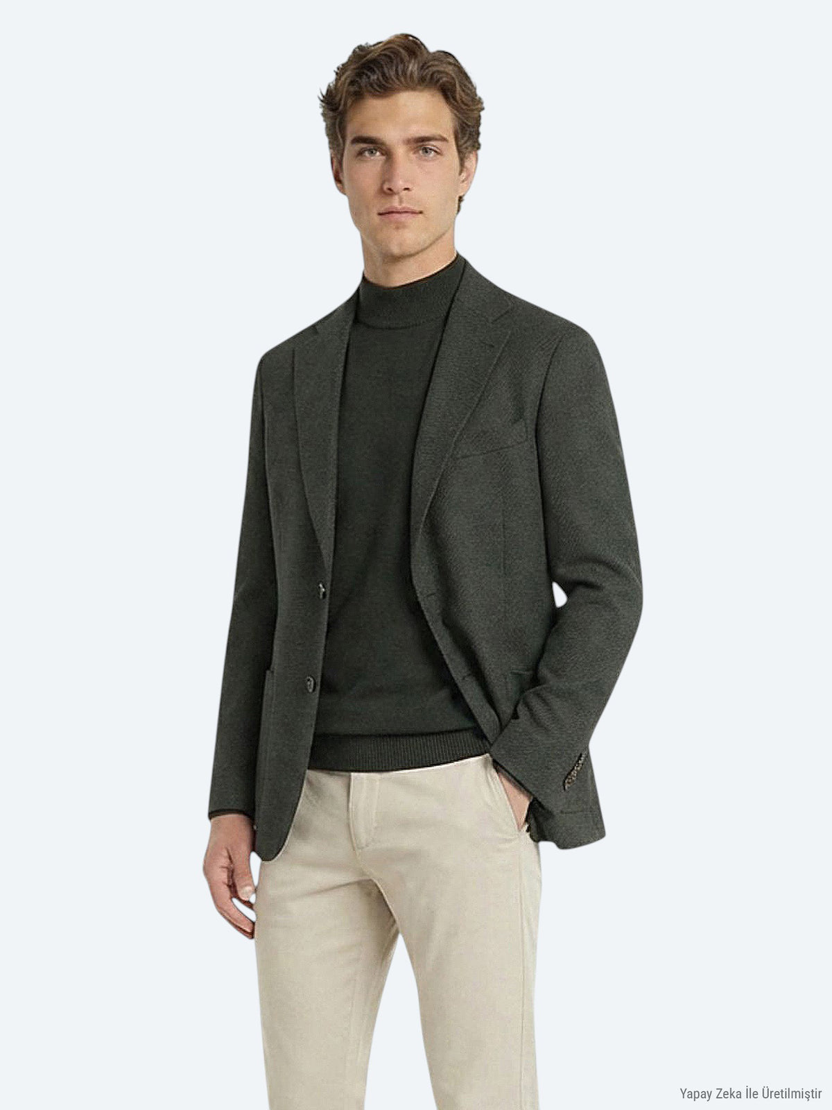 Haki Modern Fit Yün Karışımlı Ceket