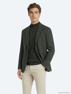 Haki Modern Fit Yün Karışımlı Ceket