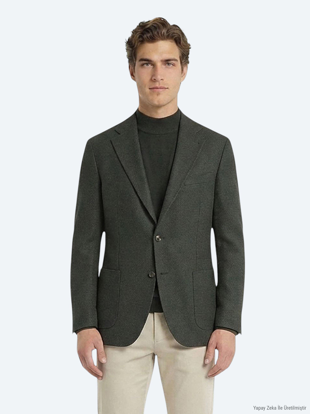Haki Modern Fit Yün Karışımlı Ceket