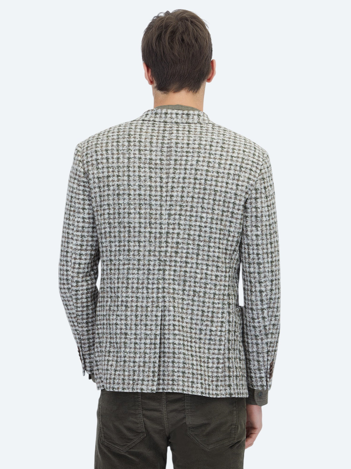Haki Desenli Modern Fit Yün Karışımlı Örme Ceket