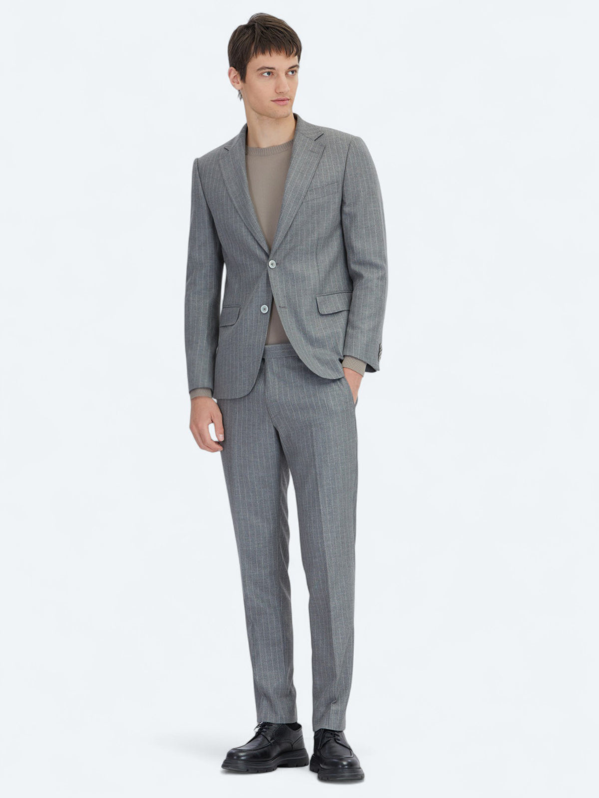 Antrasit Çizgili Modern Fit Takım Elbise