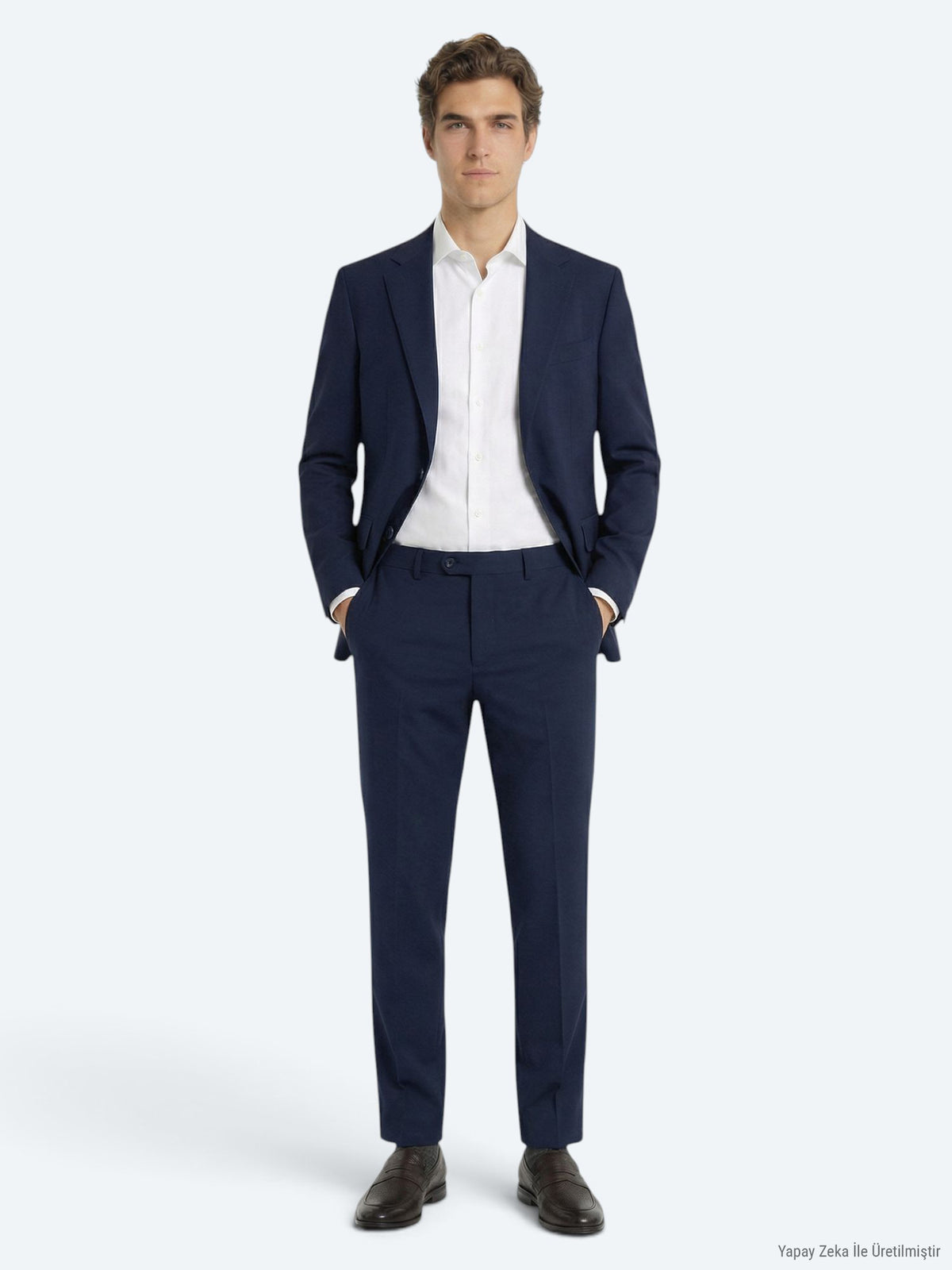 Saks Düz Modern Fit Yün Karışımlı Takım Elbise