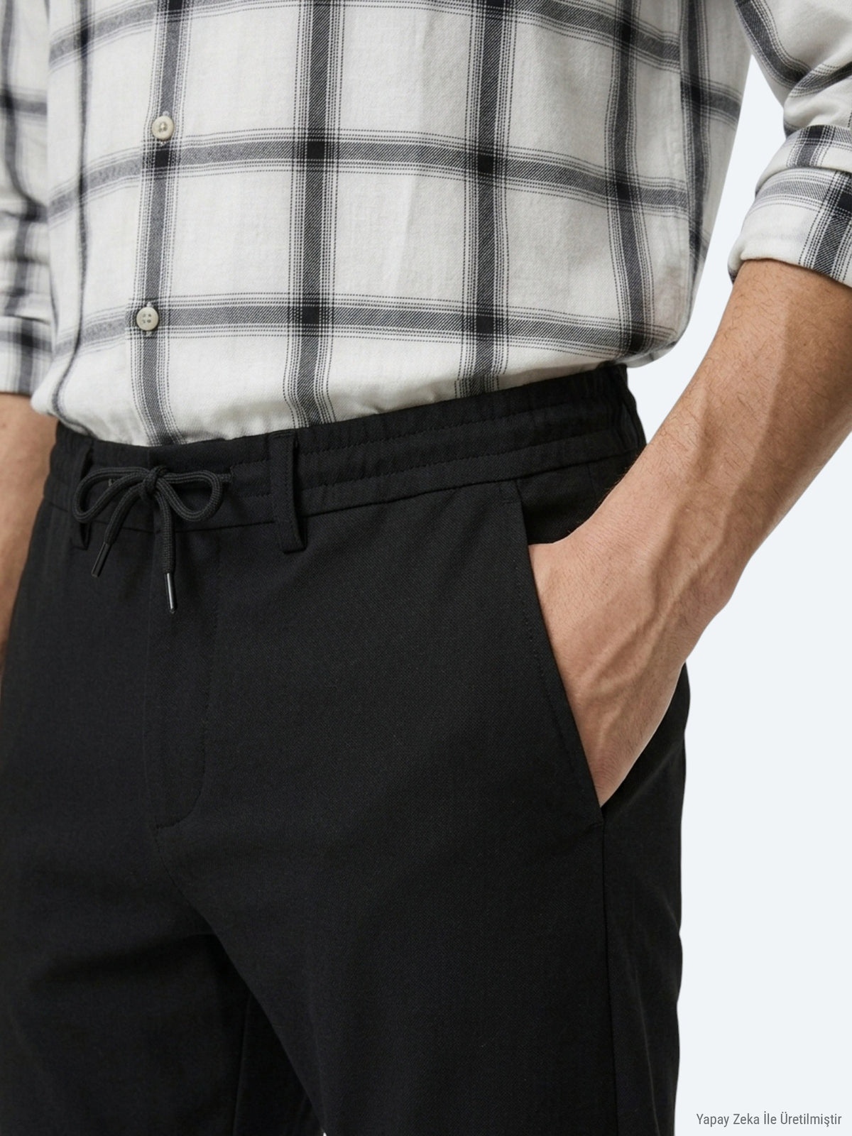 Siyah Düz Dokuma Jogging Fit Casual Pantolon