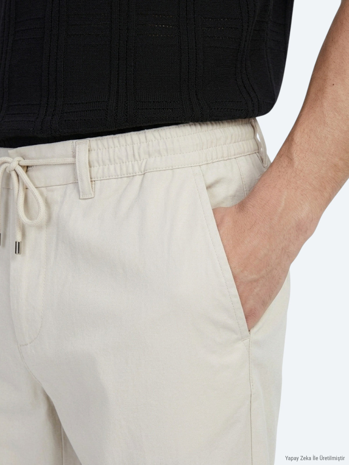 Açık Bej Düz Dokuma Jogging Fit Casual Pantolon