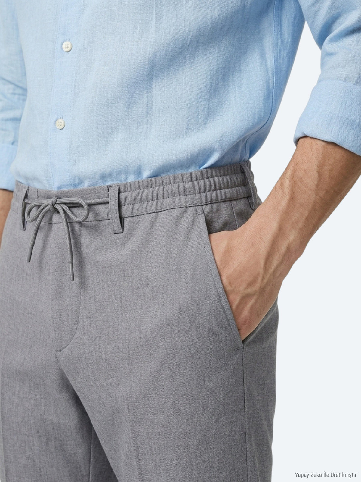 Gri Düz Dokuma Jogging Fit Casual Pantolon