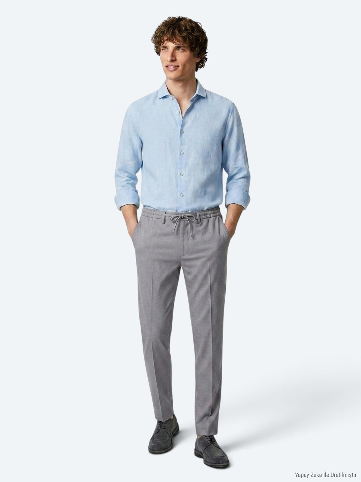 Gri Düz Dokuma Jogging Fit Casual Pantolon