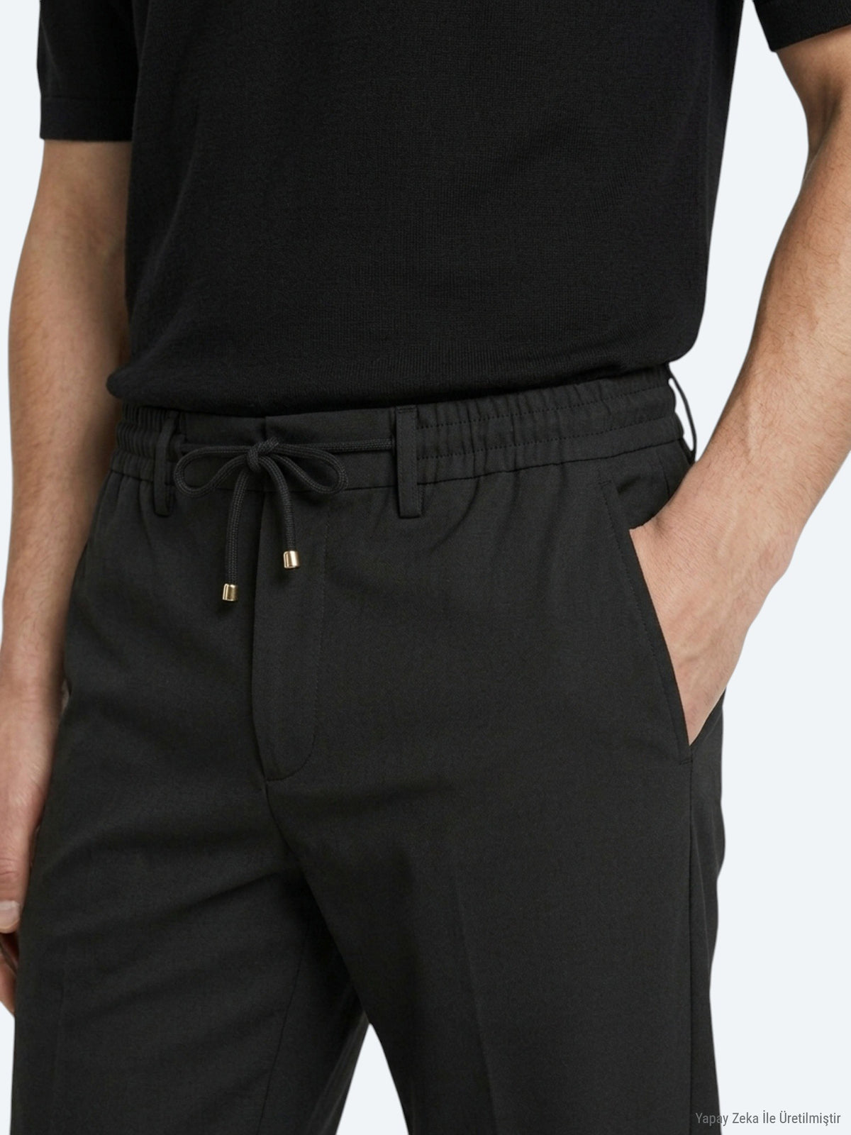Siyah Düz Dokuma Jogging Fit Casual Pantolon