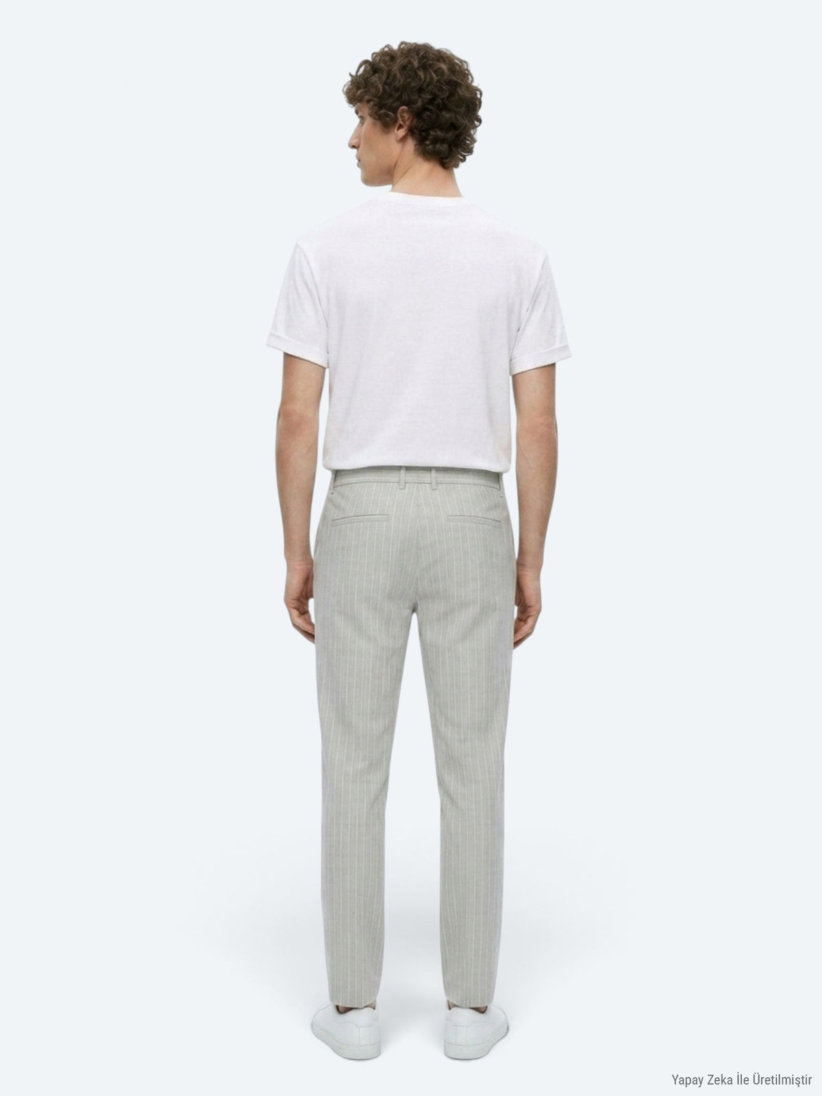 Gri Çizgili Dokuma Jogging Fit Casual Keten Karışımlı Pantolon