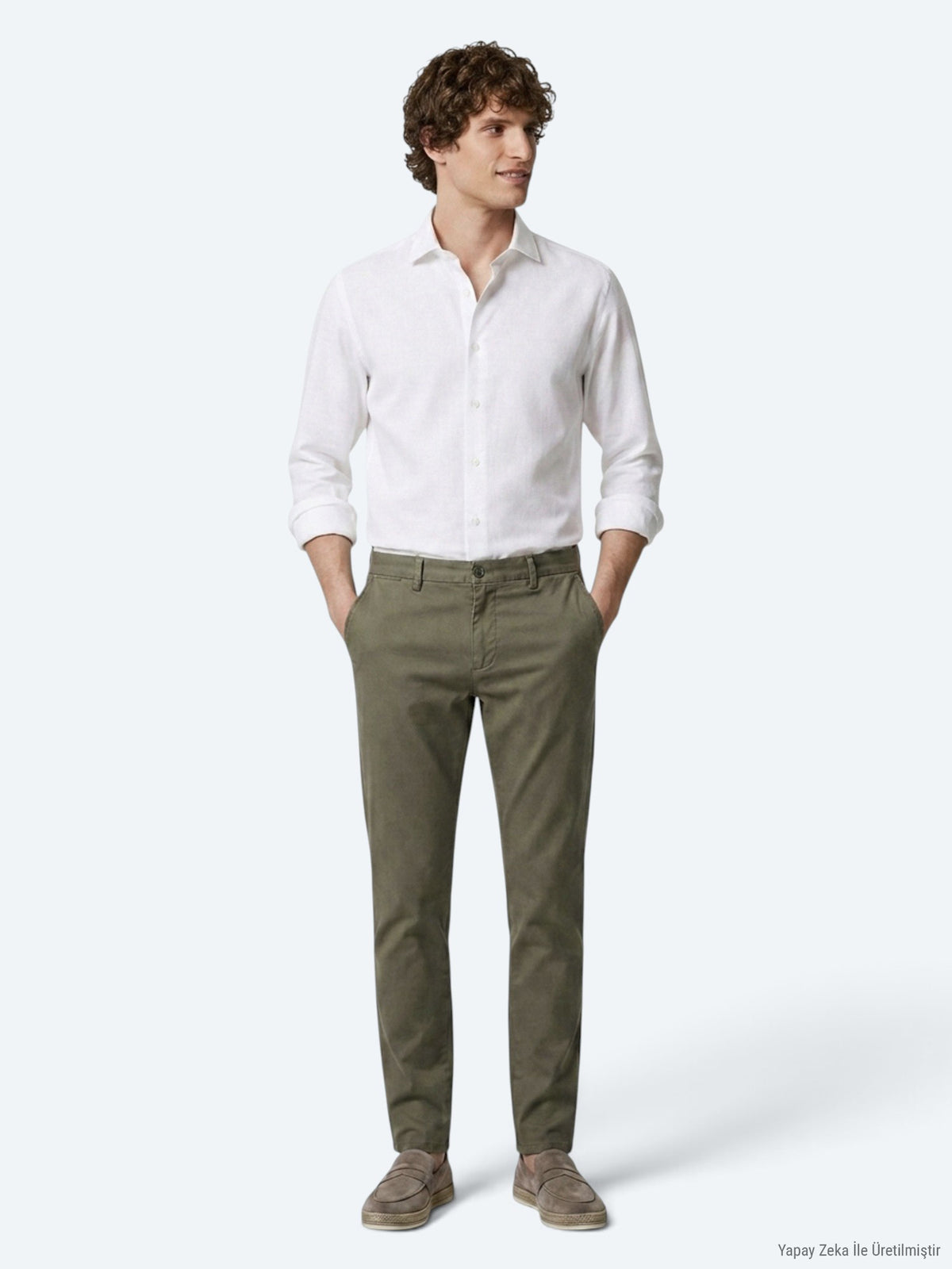 Açık Yeşil Düz Dokuma Regular Fit Casual Pamuk Karışımlı Pantolon