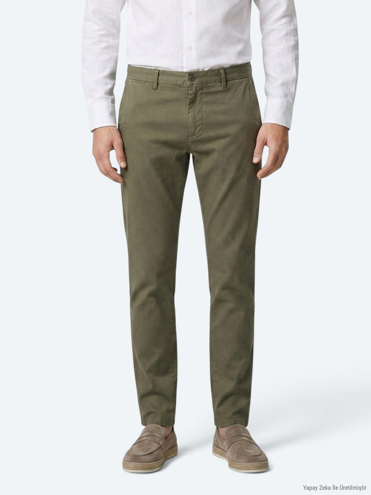 Açık Yeşil Düz Dokuma Regular Fit Casual Pamuk Karışımlı Pantolon