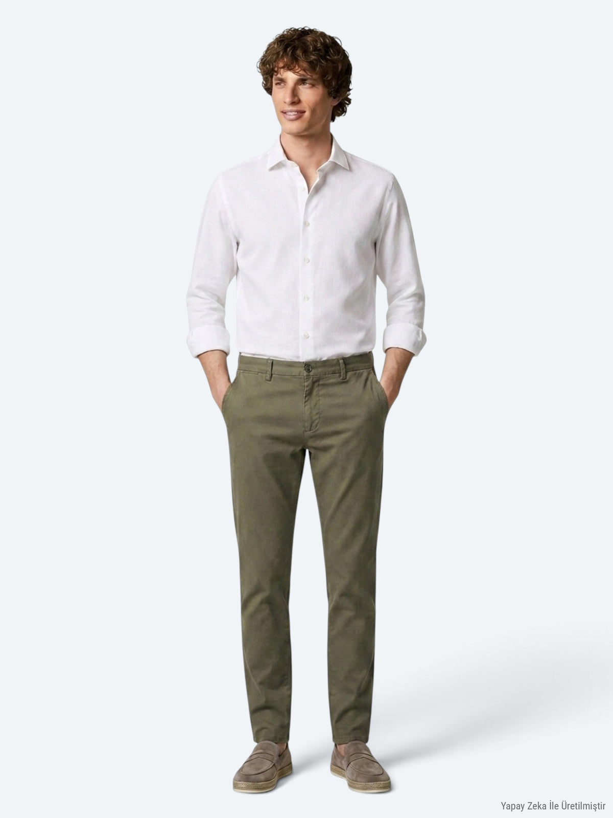 Açık Yeşil Düz Dokuma Regular Fit Casual Pamuk Karışımlı Pantolon