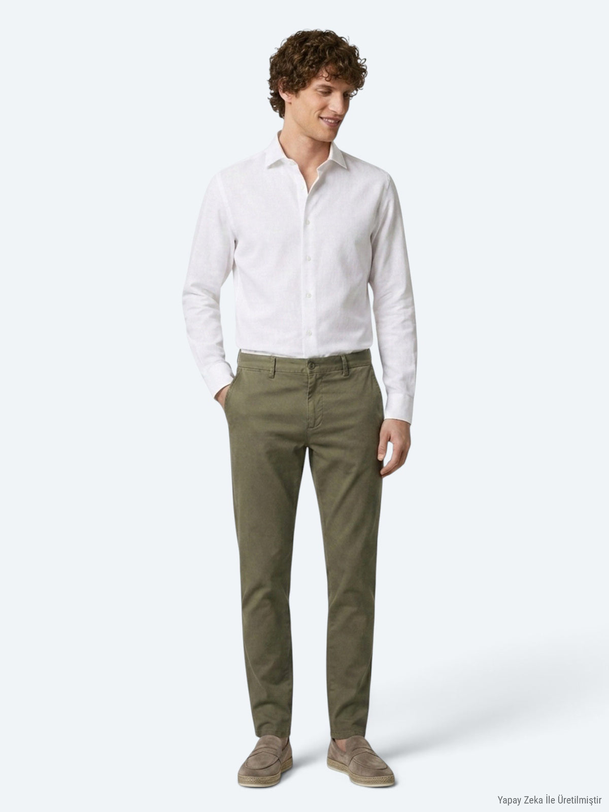 Açık Yeşil Düz Dokuma Regular Fit Casual Pamuk Karışımlı Pantolon