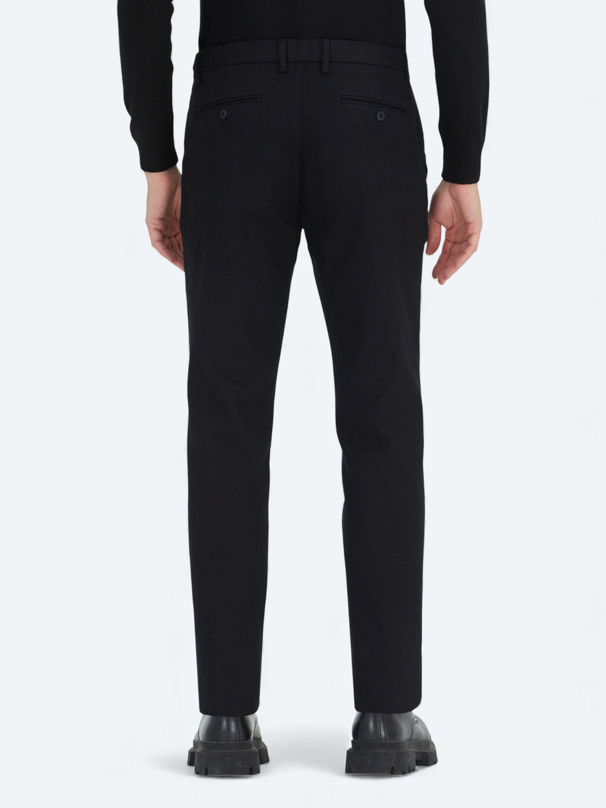 Siyah Düz Dokuma Regular Fit Casual Pamuk Karışımlı Pantolon