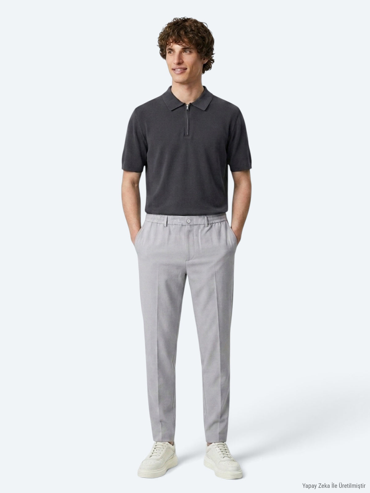 Gri Düz Dokuma Jogging Fit Casual Pantolon