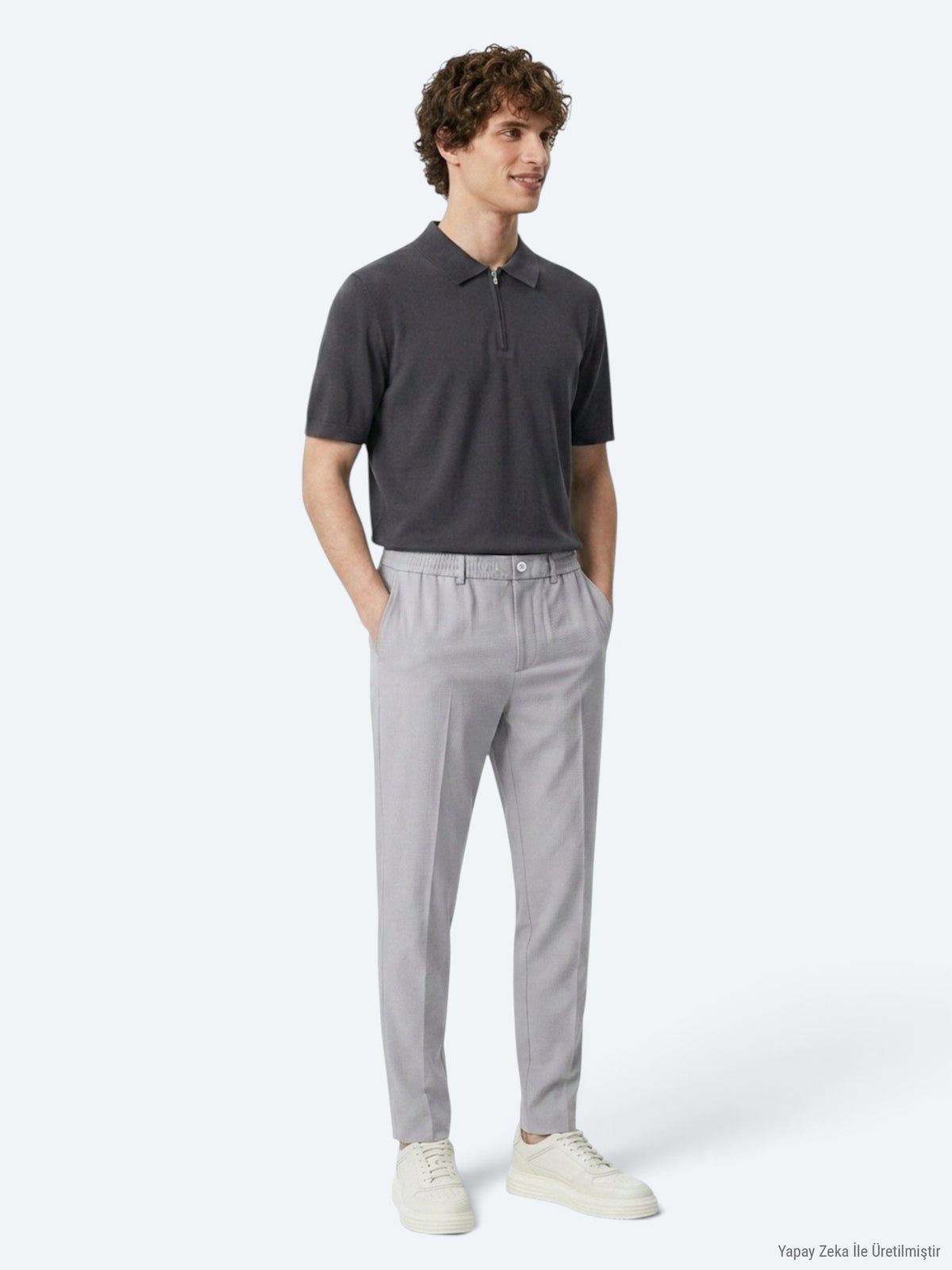 Gri Düz Dokuma Jogging Fit Casual Pantolon