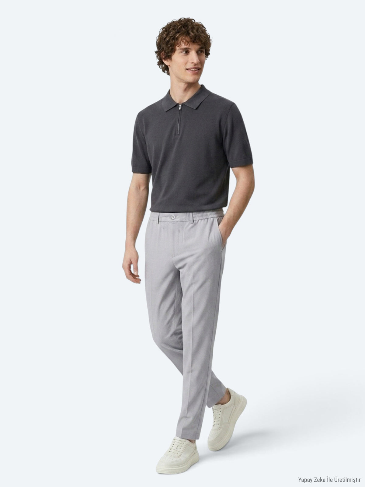Gri Düz Dokuma Jogging Fit Casual Pantolon
