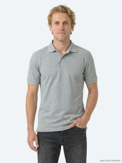 Antrasit Düz Polo Yaka Pamuk Karışımlı T-Shirt