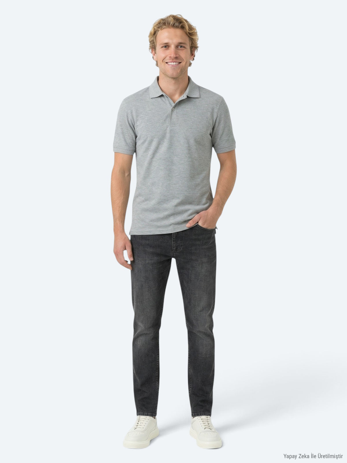 Antrasit Düz Polo Yaka Pamuk Karışımlı T-Shirt
