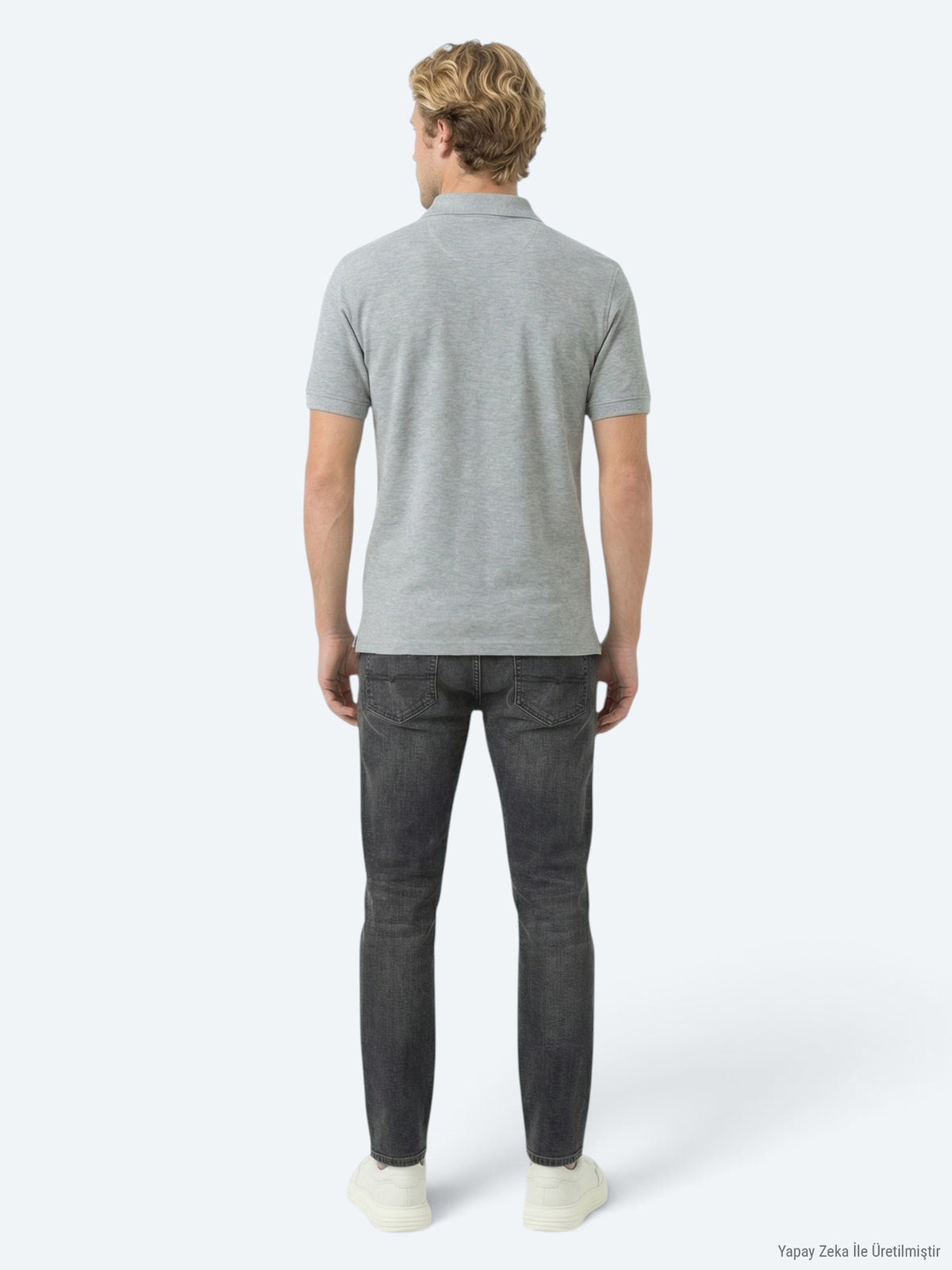Antrasit Düz Polo Yaka Pamuk Karışımlı T-Shirt