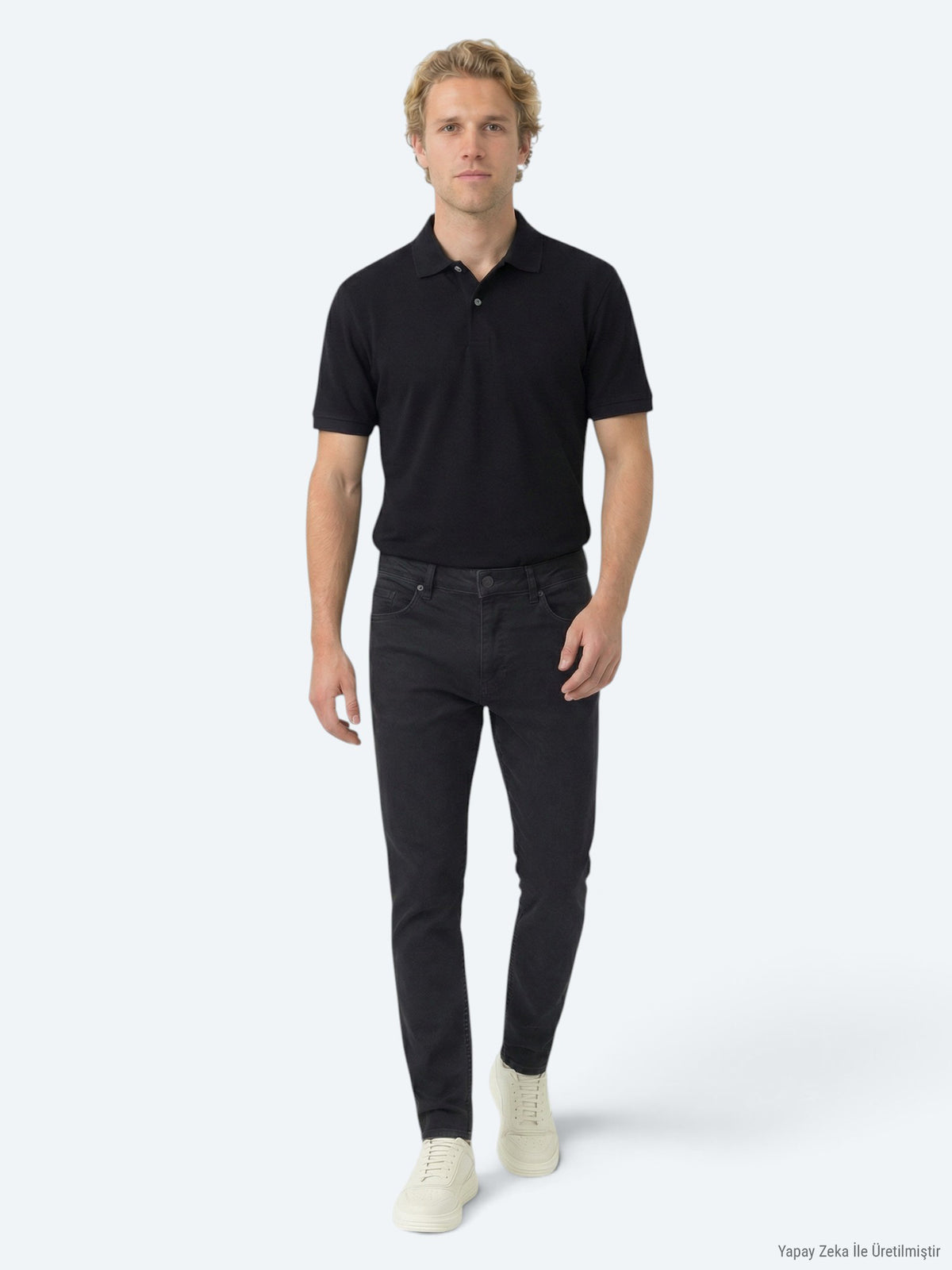 Lacivert Düz Polo Yaka Pamuk Karışımlı T-Shirt