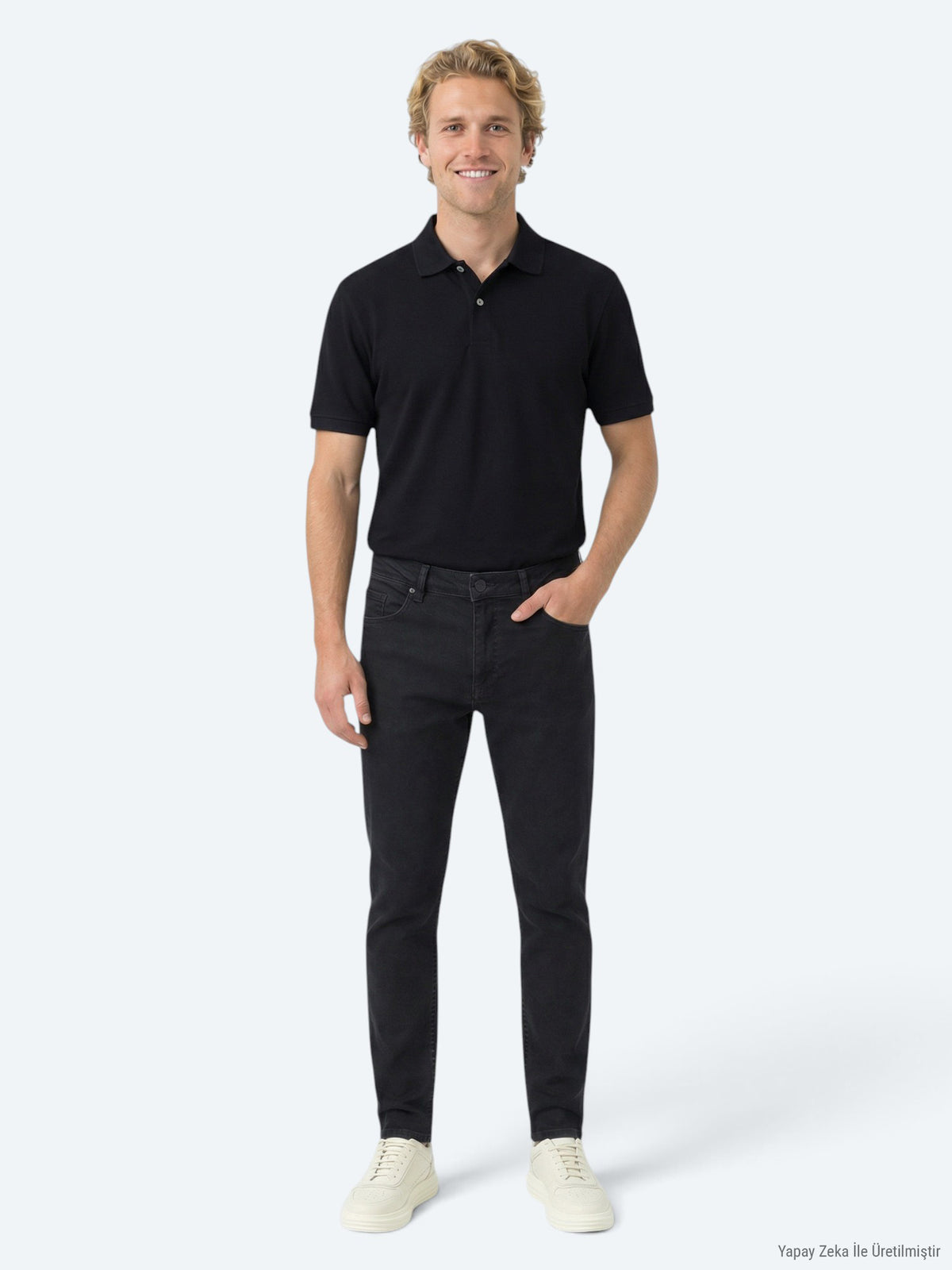 Lacivert Düz Polo Yaka Pamuk Karışımlı T-Shirt