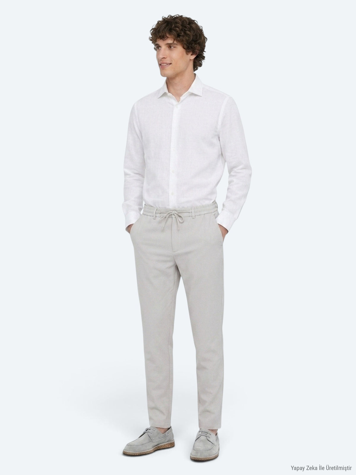 Açık Gri Düz Dokuma Jogging Fit Casual Pantolon