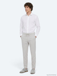 Açık Gri Düz Dokuma Jogging Fit Casual Pantolon