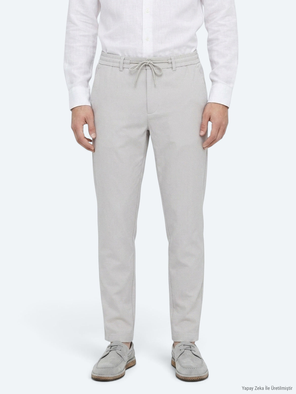 Açık Gri Düz Dokuma Jogging Fit Casual Pantolon