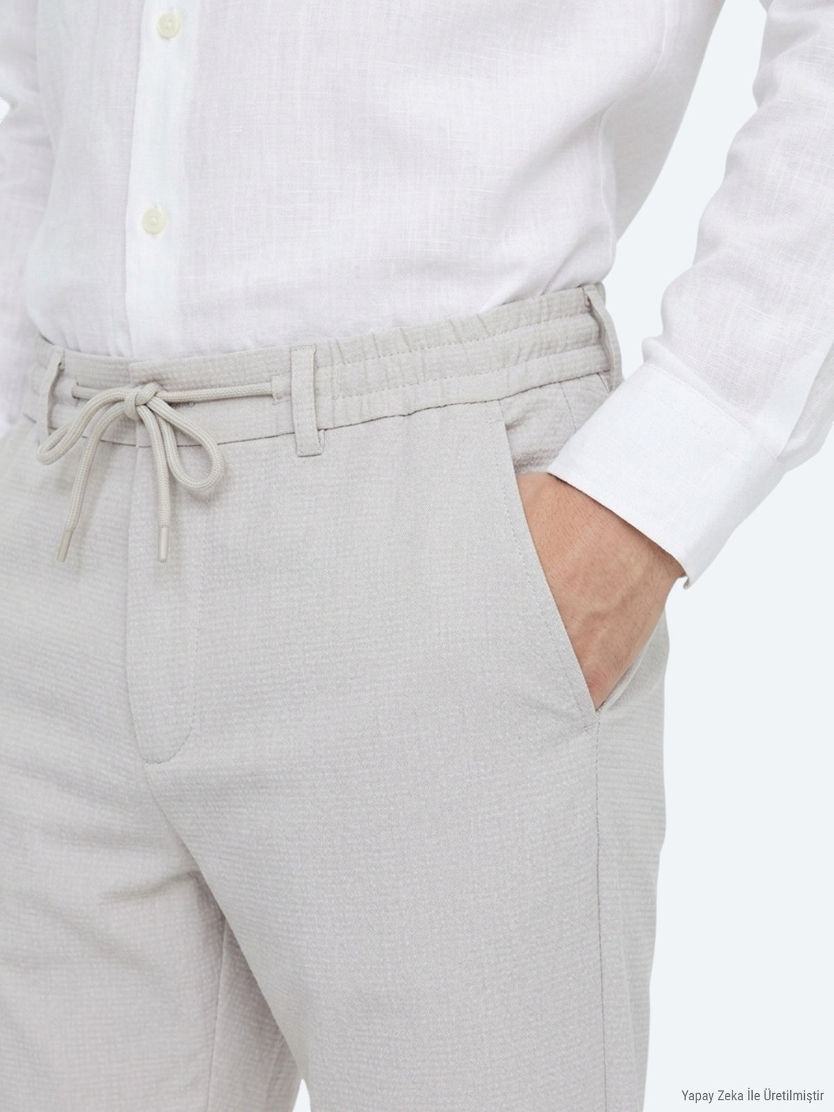 Açık Gri Düz Dokuma Jogging Fit Casual Pantolon