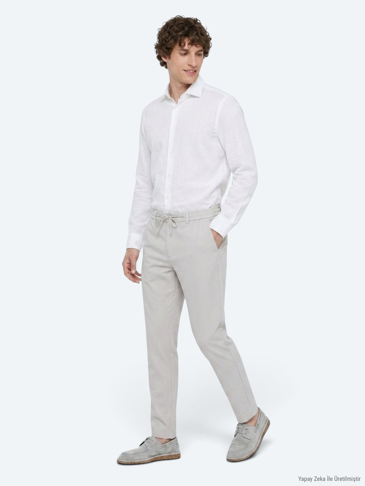 Açık Gri Düz Dokuma Jogging Fit Casual Pantolon