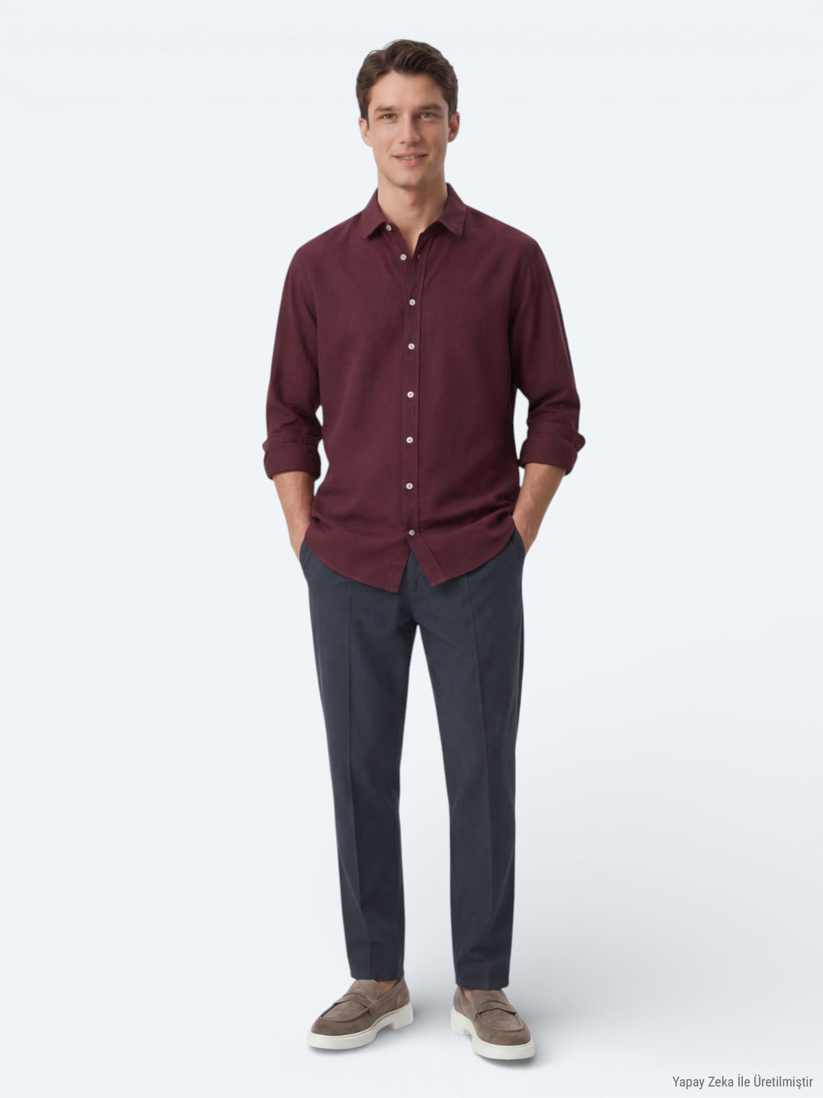 Bordo Düz Regular Fit Uzun Dokuma Casual %100 Pamuk Gömlek