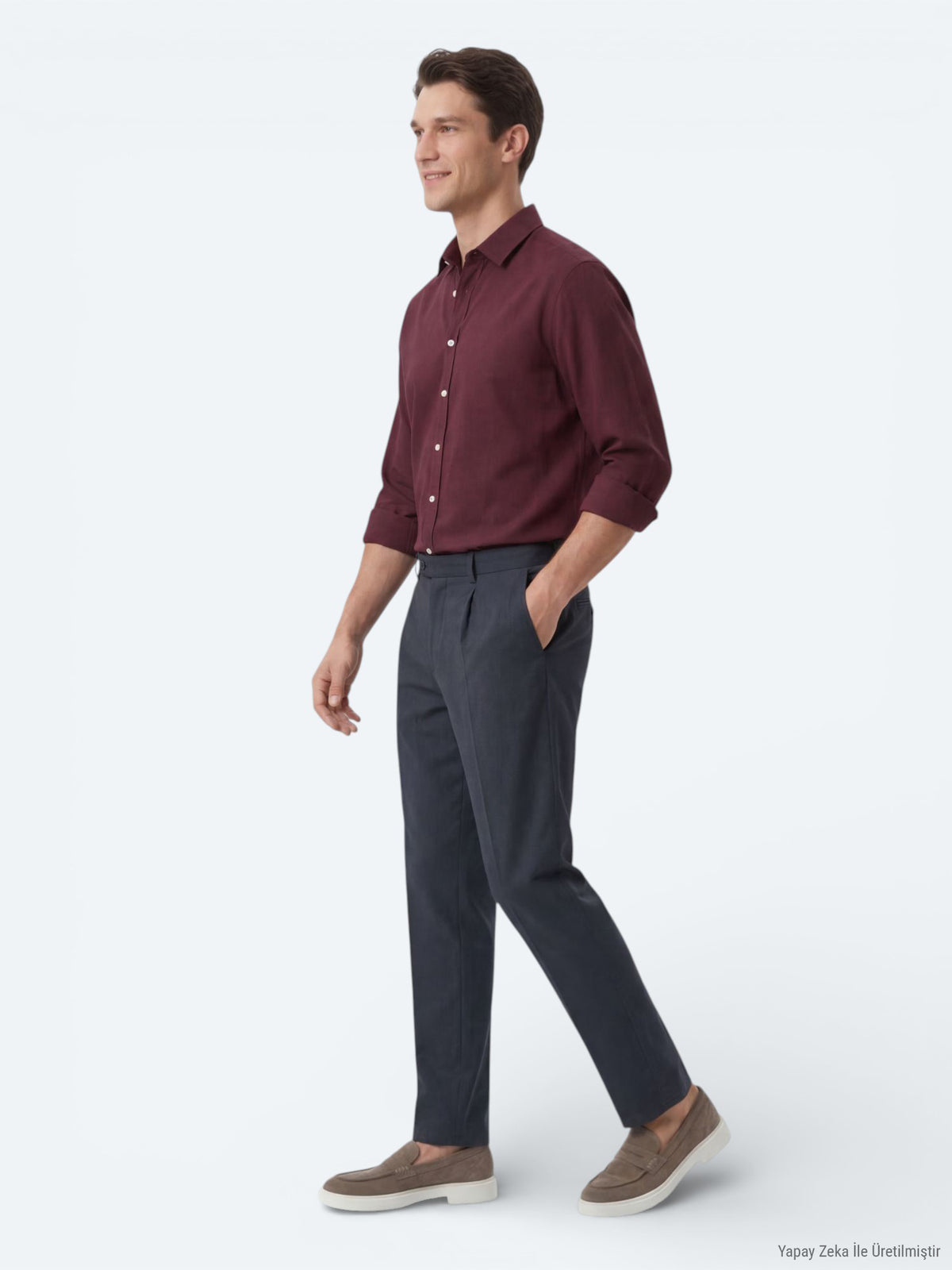 Bordo Düz Regular Fit Uzun Dokuma Casual %100 Pamuk Gömlek