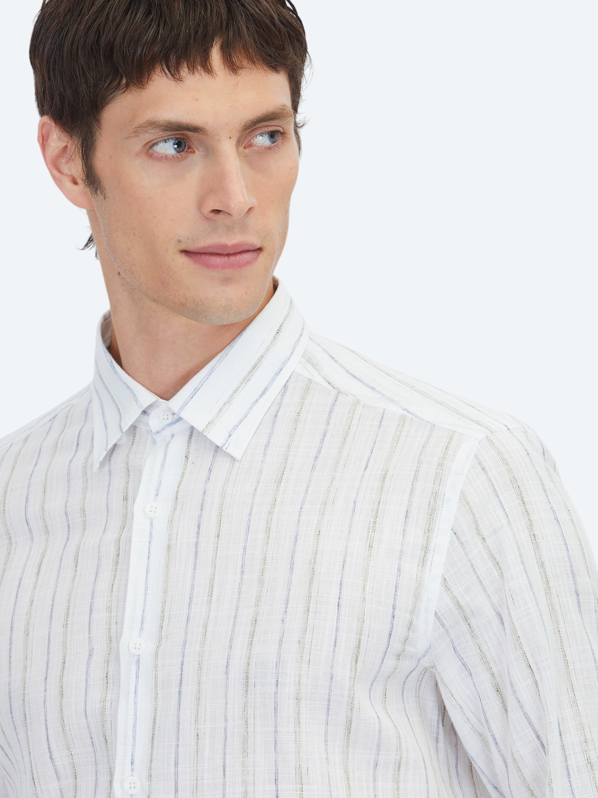 Lacivert Çizgili Regular Fit Uzun Dokuma Casual Pamuk Karışımlı Gömlek