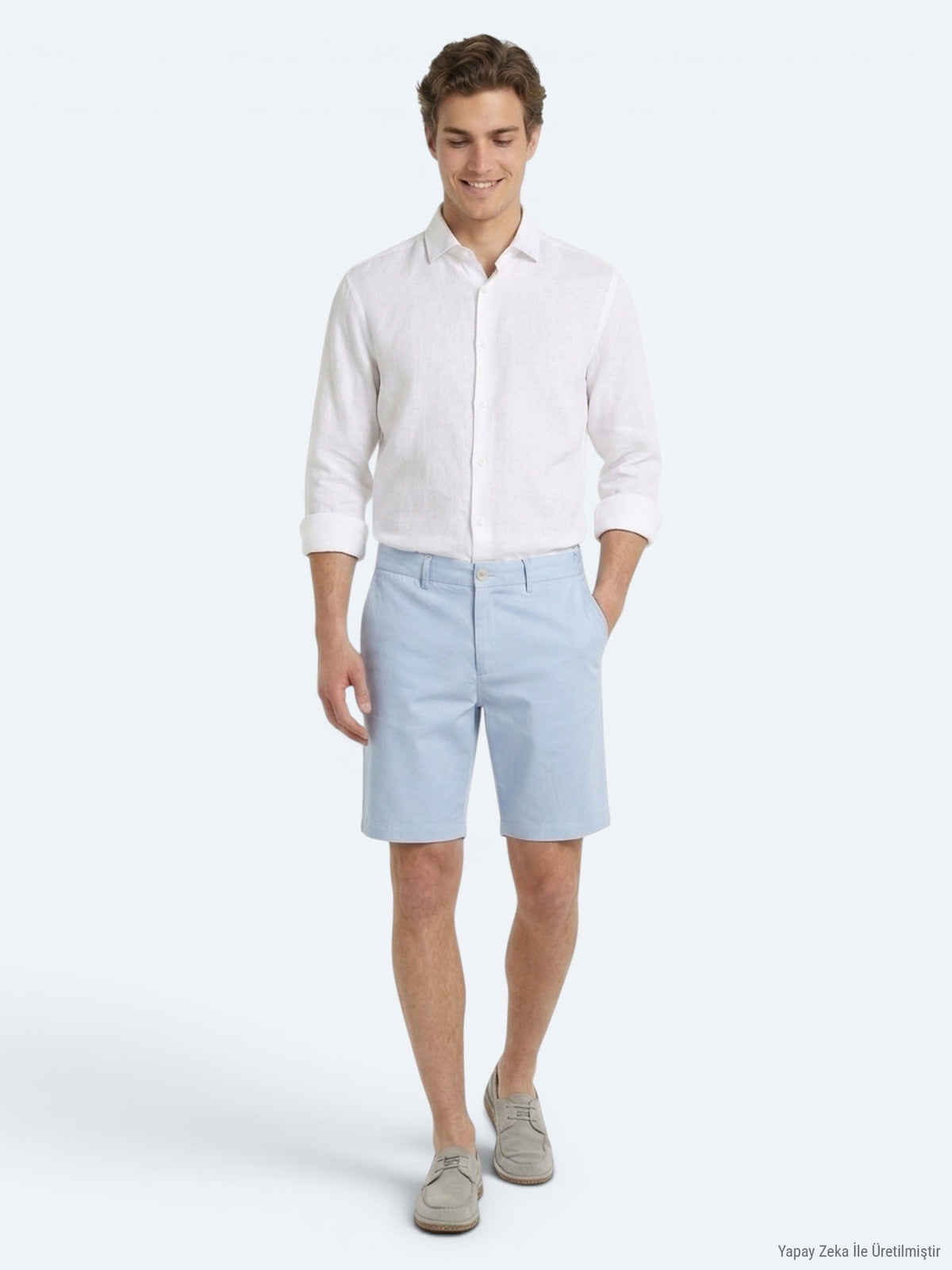 Mavi Düz Kumaş Jogging Fit Casual Bermuda