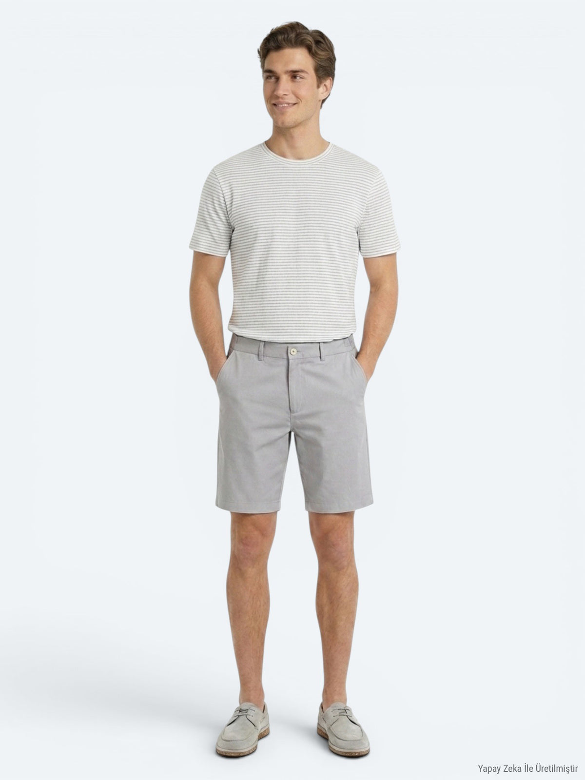 Gri Düz Kumaş Jogging Fit Casual Bermuda