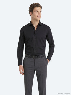 Siyah Regular Fit Uzun Dokuma Casual Pamuk Karışımlı Gömlek