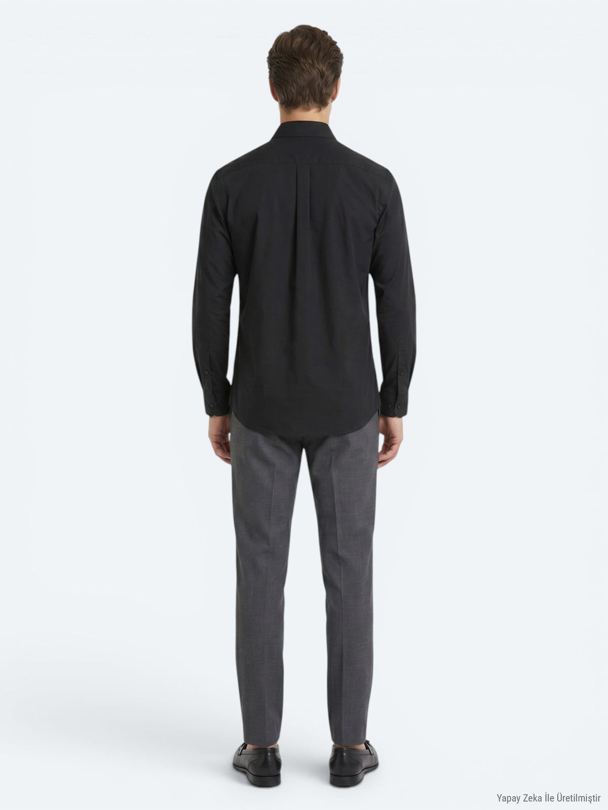 Siyah Regular Fit Uzun Dokuma Casual Pamuk Karışımlı Gömlek