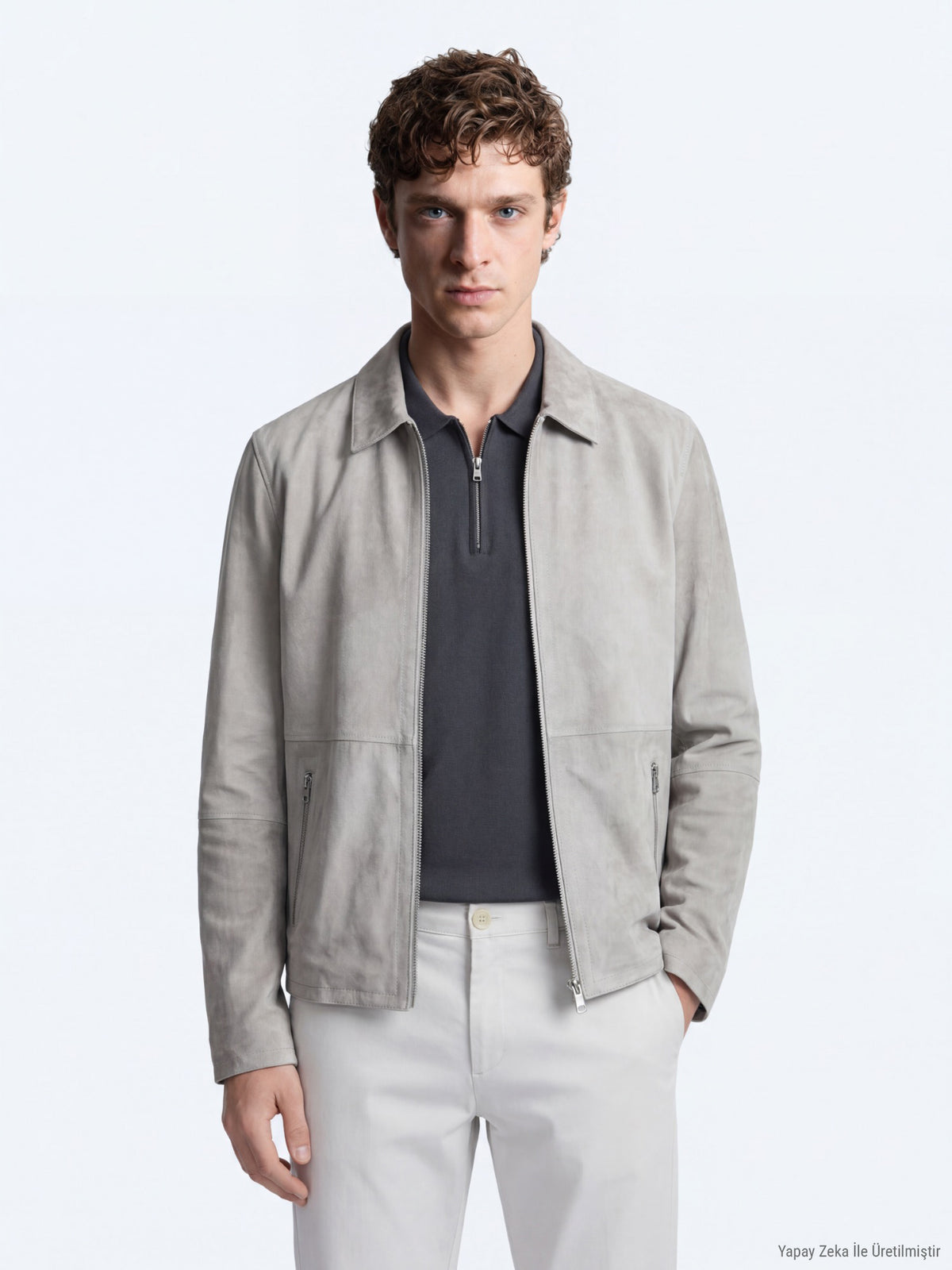 Gri Regular Fit Gömlek Yaka Smart Casual Çift Taraflı Deri Mont