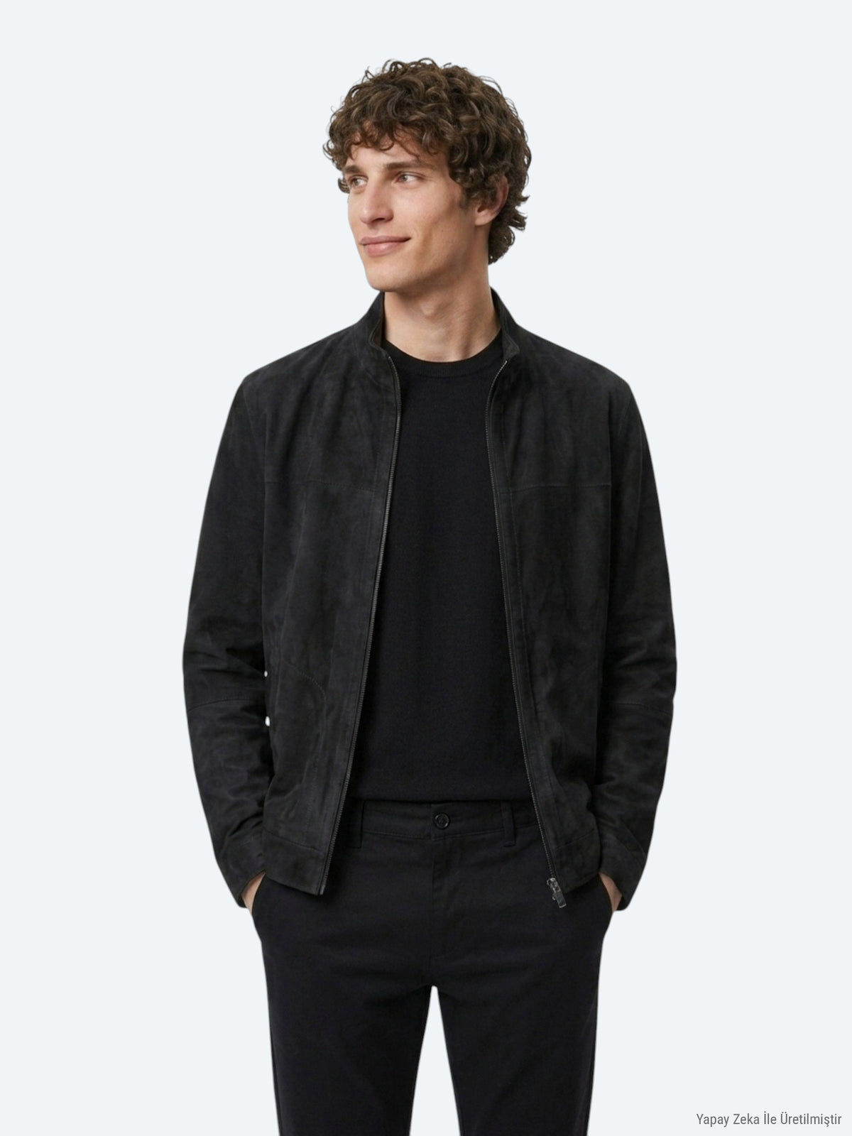 Haki Regular Fit Dik Yaka Smart Casual Çift Taraflı Deri Mont