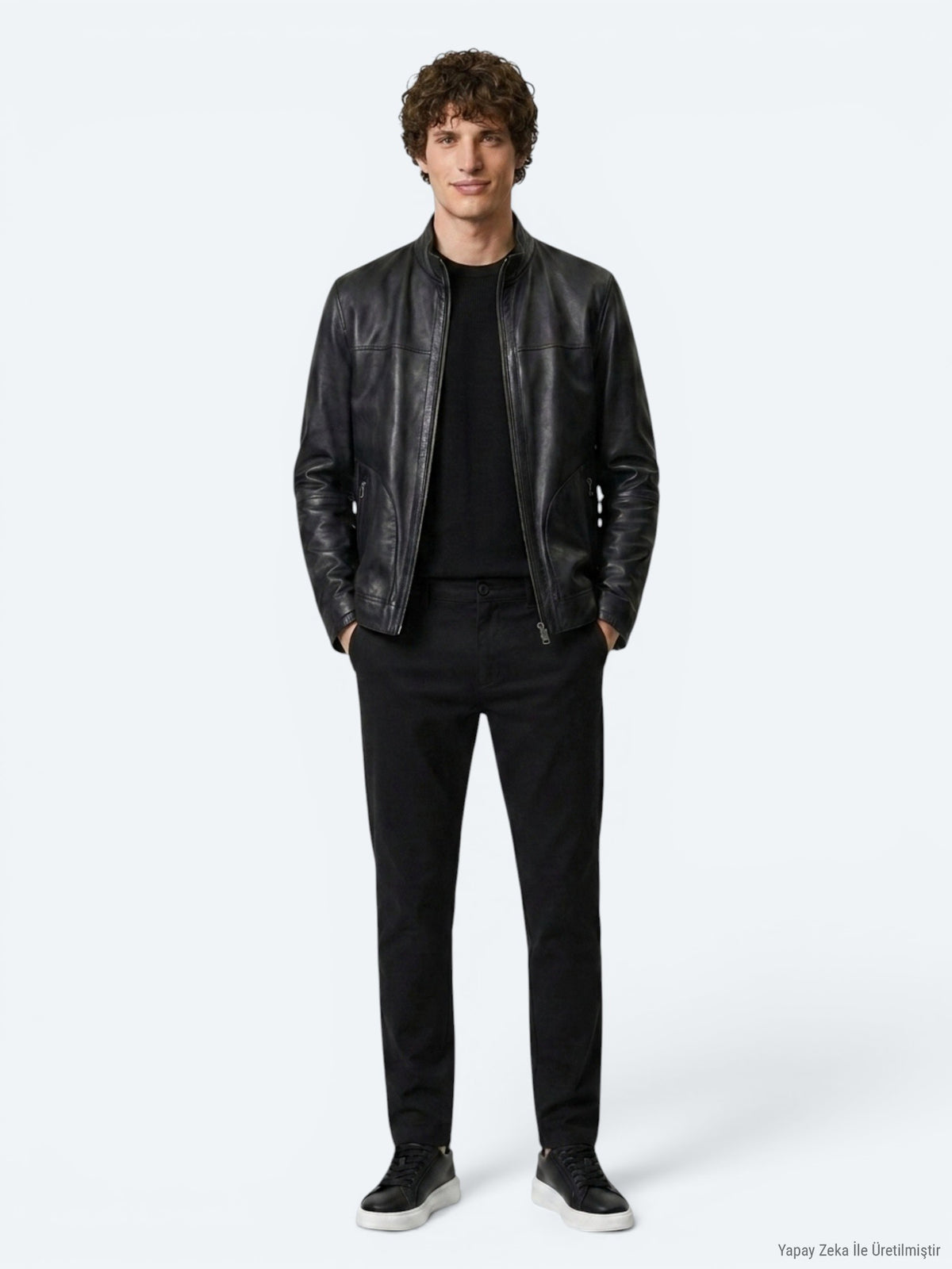 Haki Regular Fit Dik Yaka Smart Casual Çift Taraflı Deri Mont
