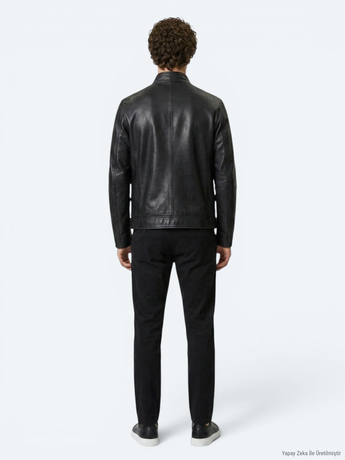 Haki Regular Fit Dik Yaka Smart Casual Çift Taraflı Deri Mont
