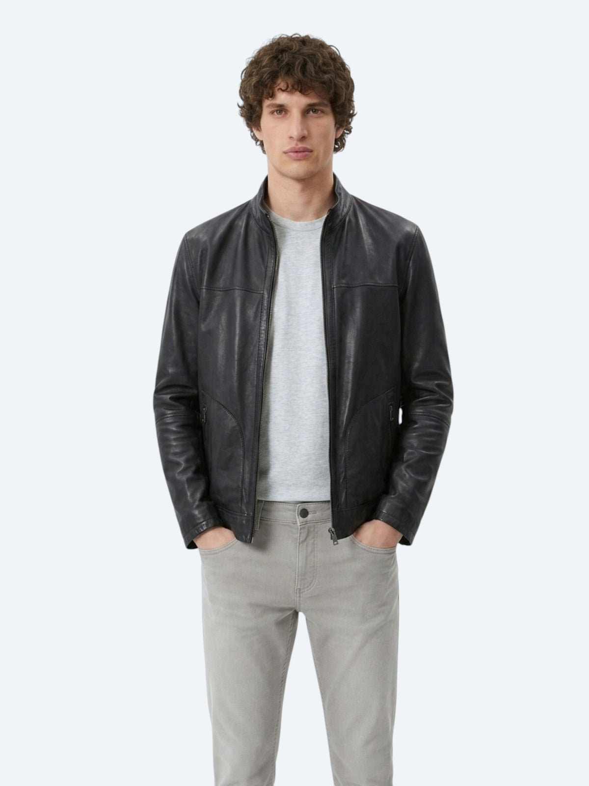 Antrasit Regular Fit Dik Yaka Smart Casual Çift Taraflı Deri Mont