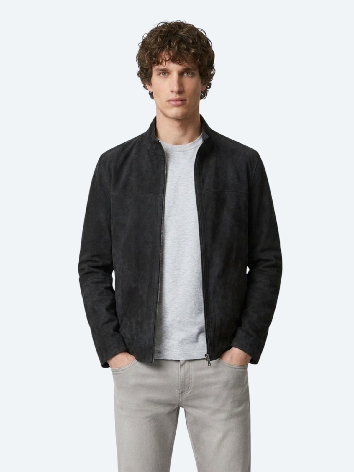 Antrasit Regular Fit Dik Yaka Smart Casual Çift Taraflı Deri Mont