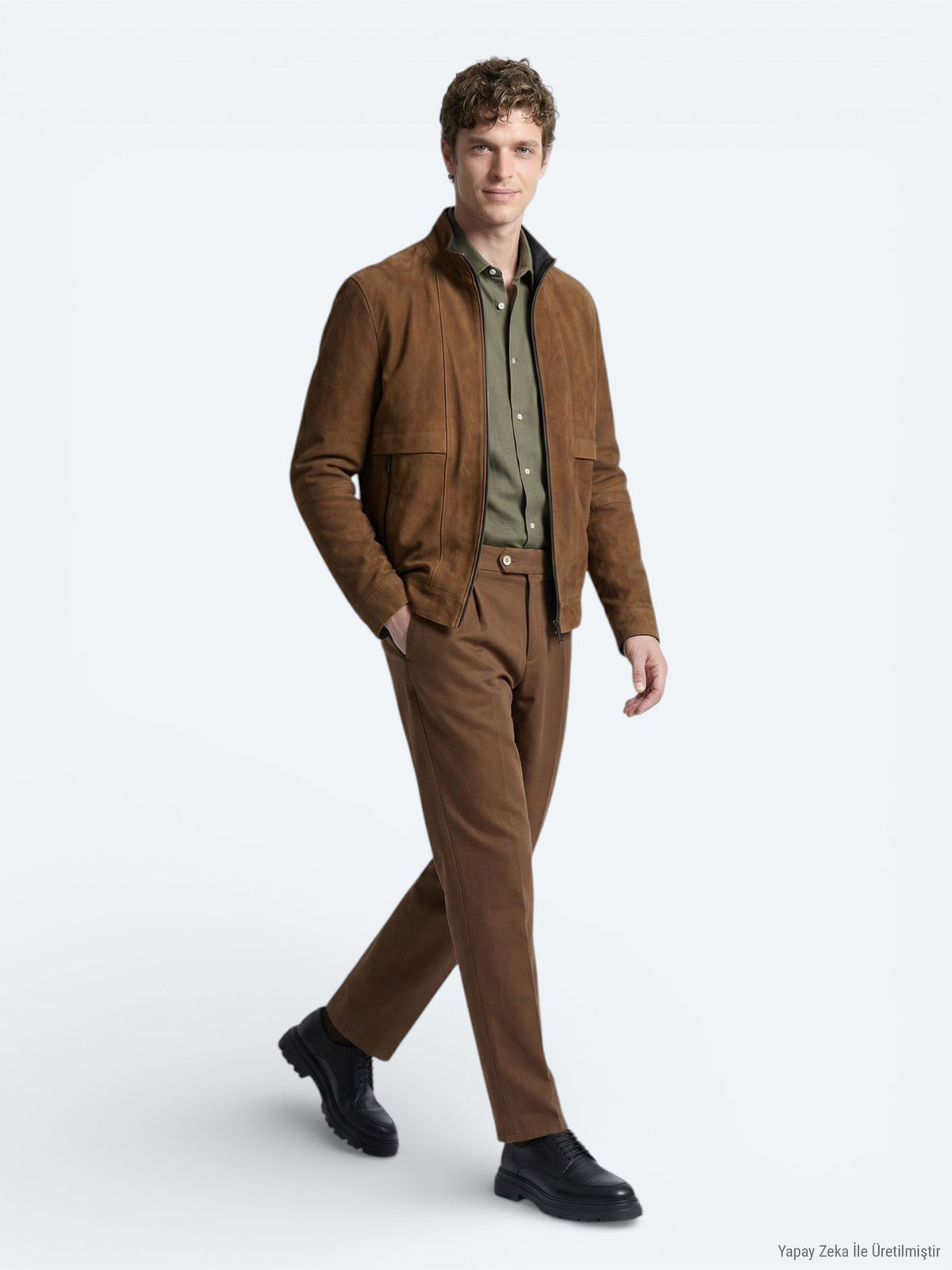 Karamel Regular Fit Dik Yaka Casual Deri Mont