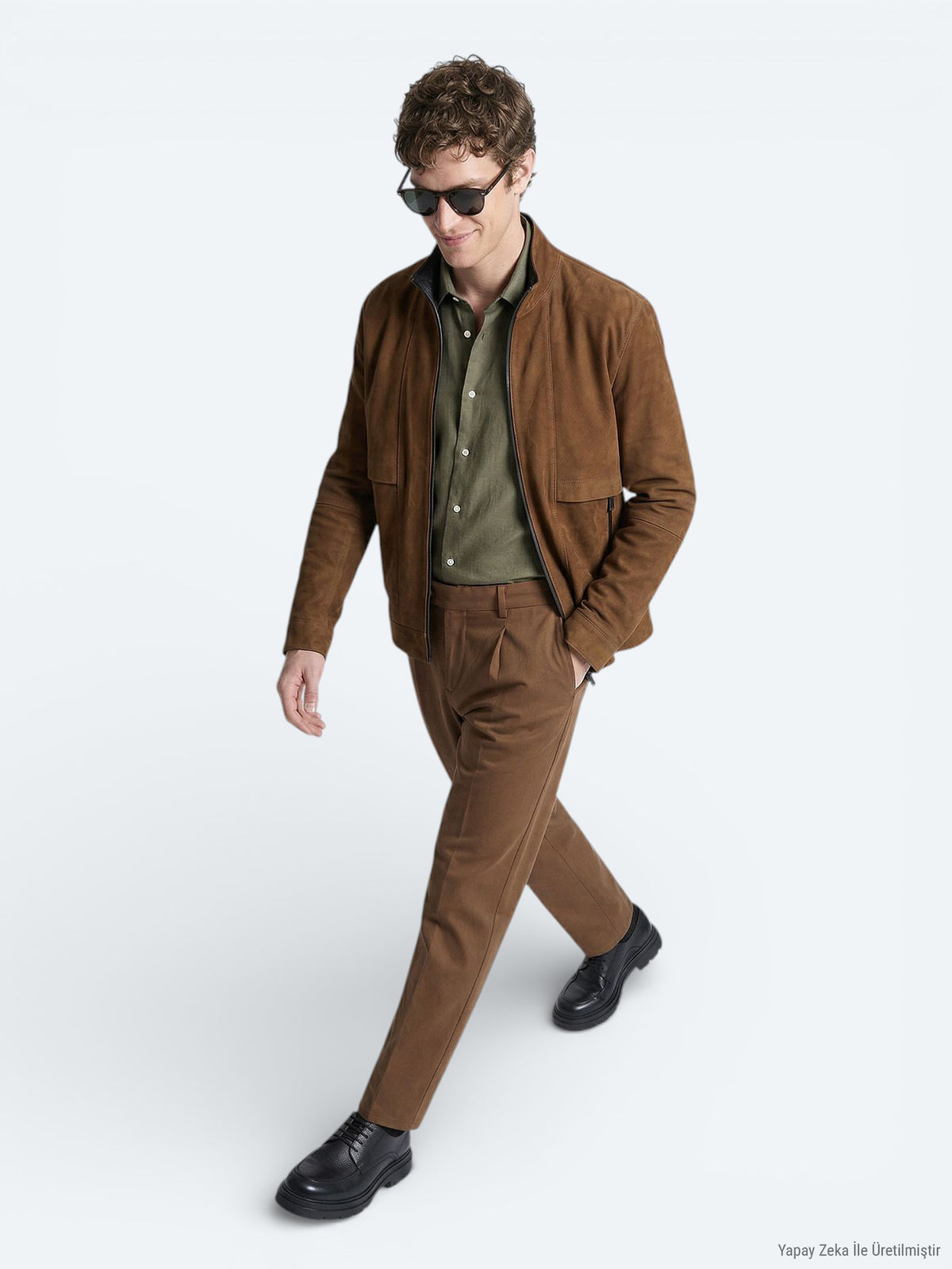 Karamel Regular Fit Dik Yaka Casual Deri Mont