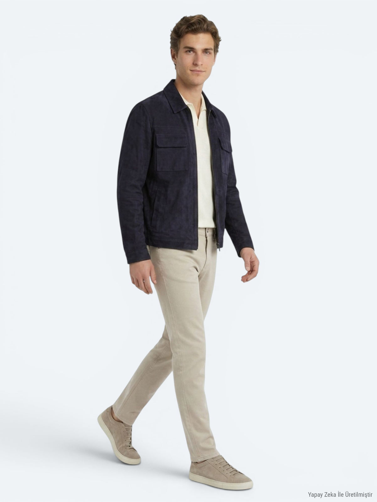 Koyu Lacivert Regular Fit Gömlek Yaka Smart Casual Çift Taraflı Deri Mont