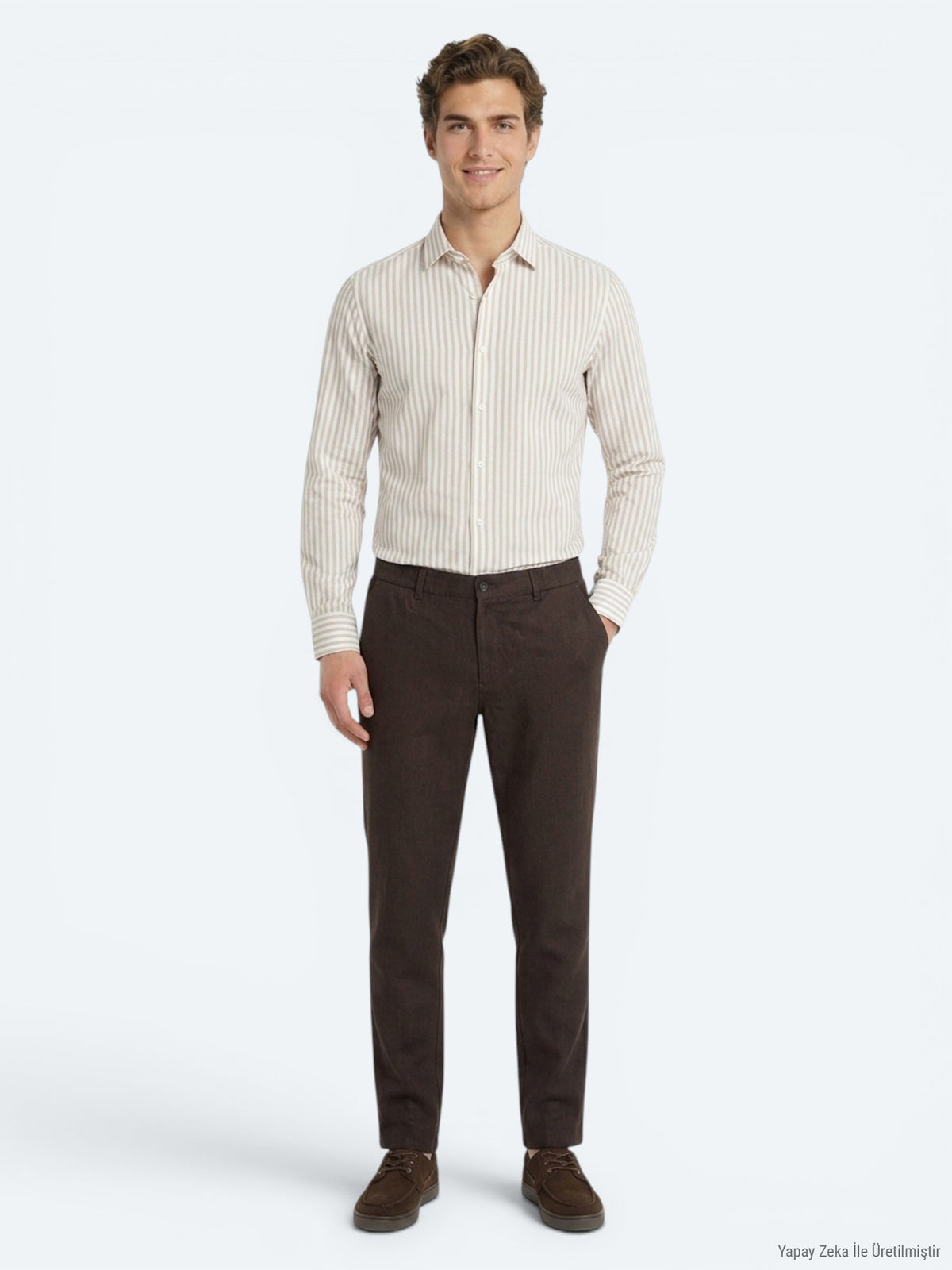 Kahverengi Dokuma Relaxed Fit Casual Pamuk Karışımlı Pantolon